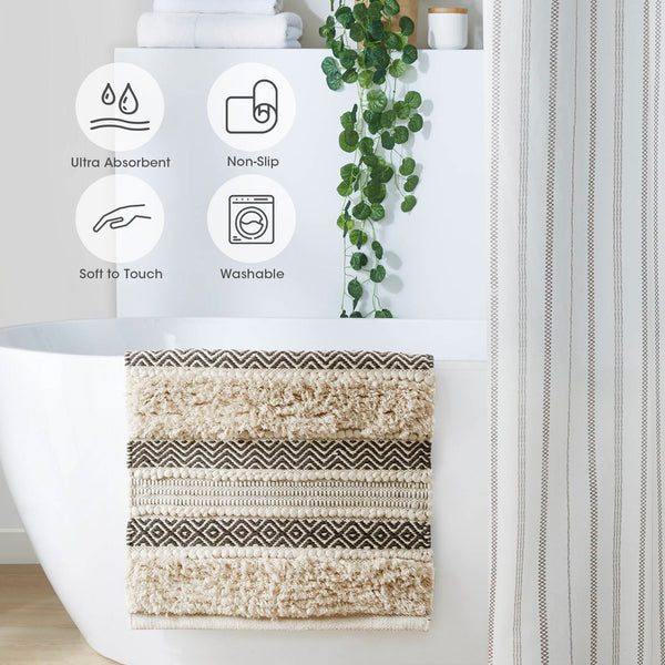 JLA Home INK+IVY - Woven Handcrafted Boho Bath Rug with Textured Stripes, Non-Slip Backing, Machine Washable Elegance 58 L x 22 W x 0.5H II72-1339