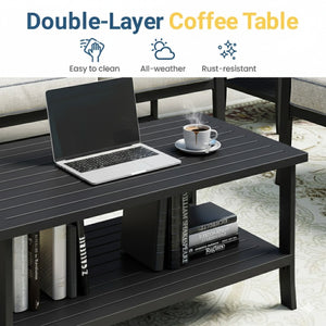 English Elm 8-piece Outdoor Conversation Set 9 Seat Steel Patio Sofa with Thick Cushions Tables Grey+Black B082S00130
