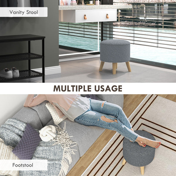 English Elm HOMCOM Round Storage Ottoman Stool with Cushioned Linen Top, Oak Legs, Hidden Interior for Clutter-Free Living Room Seating Gray W2225P173822