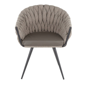 English Elm Braided Matisse Contemporary Grey Fabric Chair with Braided Upholstery, Padded Bucket Seat, Black Metal Legs B202P223437