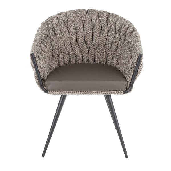 English Elm Braided Matisse Contemporary Grey Fabric Chair with Braided Upholstery, Padded Bucket Seat, Black Metal Legs B202P223437
