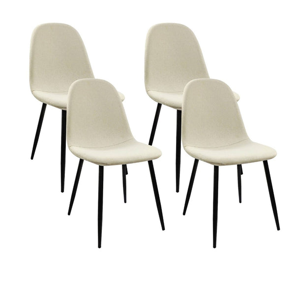English Elm Dining Chairs Set of 4 Sculptural Spoon Back Linen Seats with Matte Black Legs W3732P356577