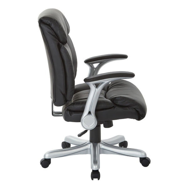 OSP Home Furnishings Executive Bonded Leather Office Chair with Lumbar Support Padded Arms and Ergonomic Tilt Silver/Black ECH8967R5-EC3