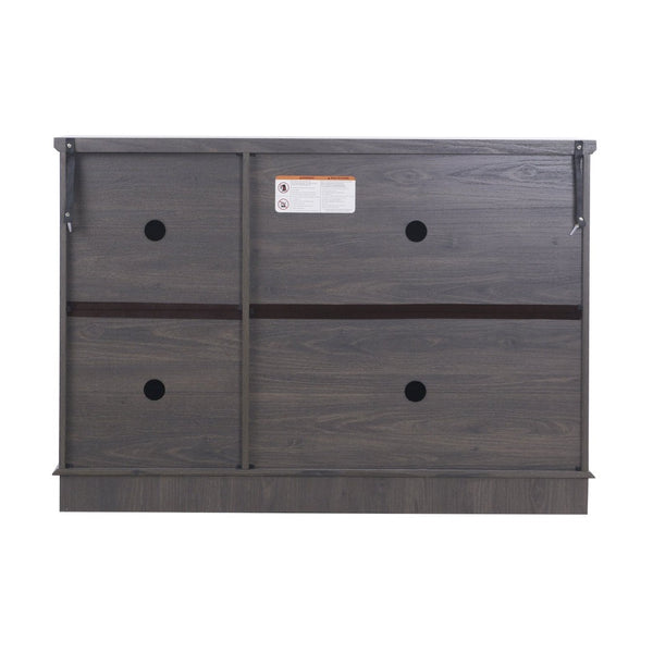 English Elm 49.33" Mirrored Lattice Buffet Cabinet with Adjustable Shelves Vintage Wood Grain Sideboard Dark Brown W2899P372741
