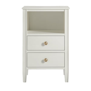 English Elm Winston 2-Drawer Storage Nightstand with Brushed Gold Knobs, Open Shelf, Fluted Legs, No Assembly Antique White B050P376955