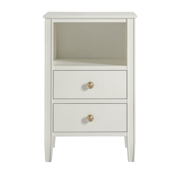 English Elm Winston 2-Drawer Storage Nightstand with Brushed Gold Knobs, Open Shelf, Fluted Legs, No Assembly Antique White B050P376955