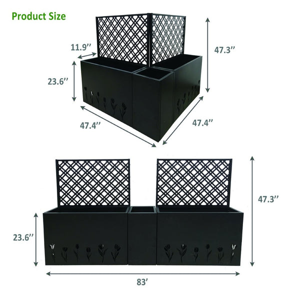 English Elm Metal Galvanized Planter Trellis Set of 3 Rust Resistant Raised Garden Bed for Patio W1586S00001