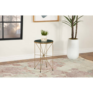 English Elm Sidney Green Marble Round Side Table with Geometric Iron Base for Living Room Decor B062P441131