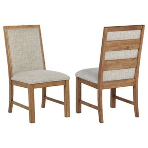 English Elm Survista Natural Brown Upholstered Dining Side Chair Set of 2 — Oatmeal Cushions, Warm Wood Frame, Cozy Dining Appeal B062P375400