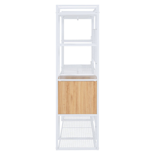 English Elm Open-Style Wardrobe Storage System with Heavy-Duty Metal Frame, Rails, Shelves & Drawers - Sleek Durable Design for Organized Living White SF000087AAK