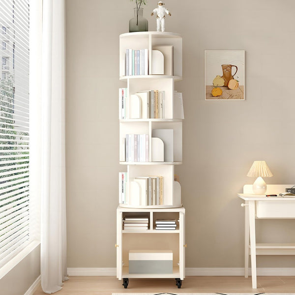 English Elm Rotating 360-Degree 5-Tier Corner Bookshelf With Drawer - Space-Saving Storage For Small Rooms W2641P329223-GIGA