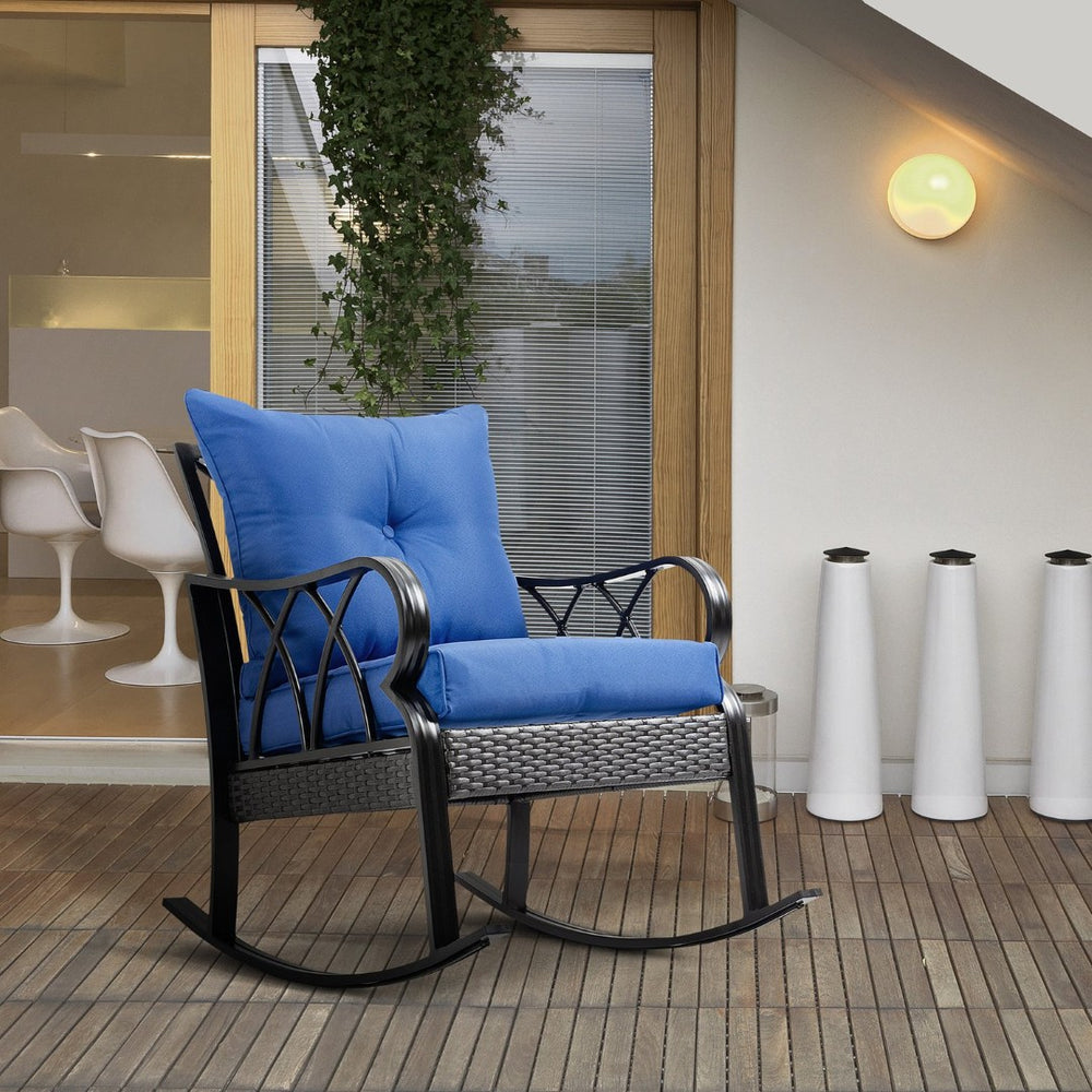 English Elm Outsunny Outdoor Wicker Rocking Chair With Plush Cushions, Stylish Aluminum Frame For Patios & Gardens W2225P174009-GIGA