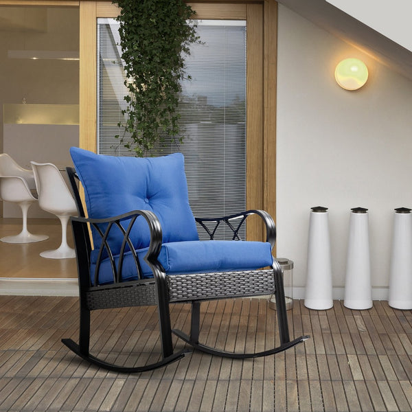 English Elm Outsunny Outdoor Wicker Rocking Chair With Plush Cushions, Stylish Aluminum Frame For Patios & Gardens W2225P174009-GIGA