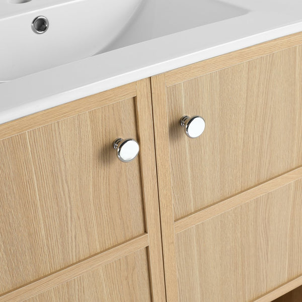 English Elm 30" Freestanding Bathroom Vanity with Ceramic Sink, Oak Plywood Finish, Soft-Closing Doors, Open Shelf W1972S00024