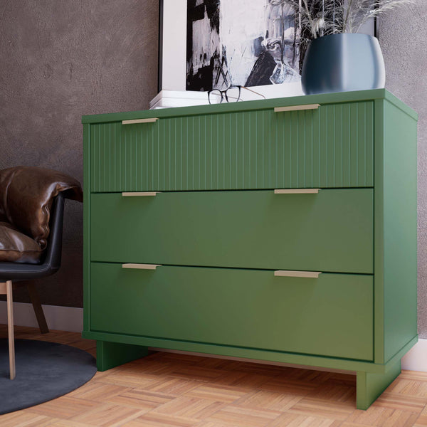 English Elm Granville Sage Green 38" Dresser - Chic 3-Drawer Storage With Gold Accents & Modern Elegance B365S00076