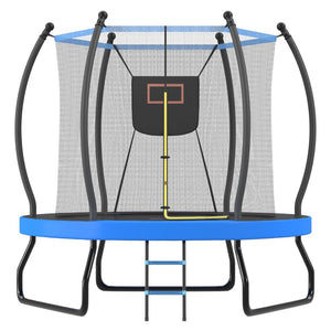 English Elm 8ft Round Backyard Trampoline with Enclosure Net Basketball Hoop and Safety Ladder N739P307894C