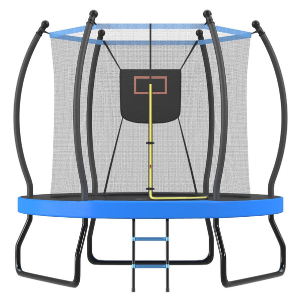 English Elm 8ft Round Backyard Trampoline with Enclosure Net Basketball Hoop and Safety Ladder N739P307894C