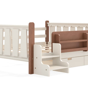 English Elm Queen Bunk Bed with Trundle Solid Pine Kids Car Themed Frame Built-in Bookshelf Beige W1580S00542