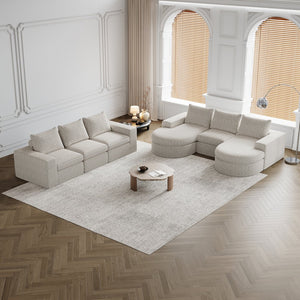 English Elm Chenille Curved Sectional Sofa with Chaise and Neck Pillows, Slow-Rebound Comfort, Sturdy Iron Support Beige W834S00482