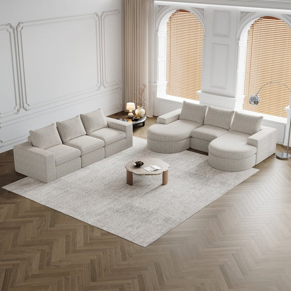 English Elm Chenille Curved Sectional Sofa with Chaise and Neck Pillows, Slow-Rebound Comfort, Sturdy Iron Support Beige W834S00482