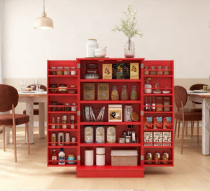 English Elm Nordic Rattan Door Buffet Cabinet with Adjustable Shelf and Golden Hardware for Dining T3971P427761