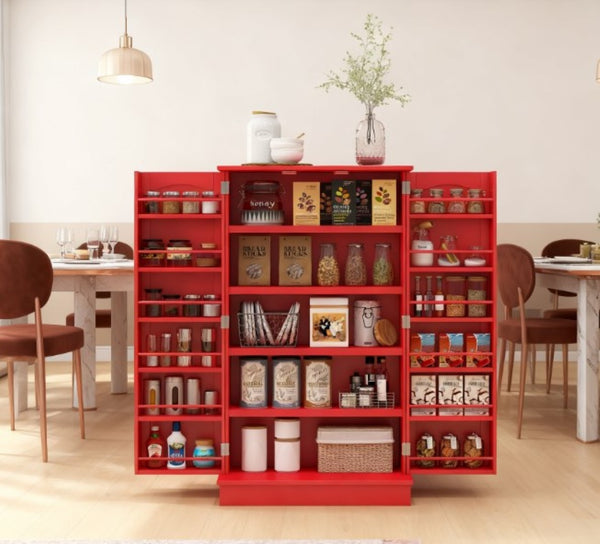 English Elm Nordic Rattan Door Buffet Cabinet with Adjustable Shelf and Golden Hardware for Dining T3971P427761