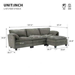 English Elm 107-inch Modular L-shaped Sectional Sofa with Velvet Upholstery and Built-in Storage Aqua French Bulldog W3480S00002