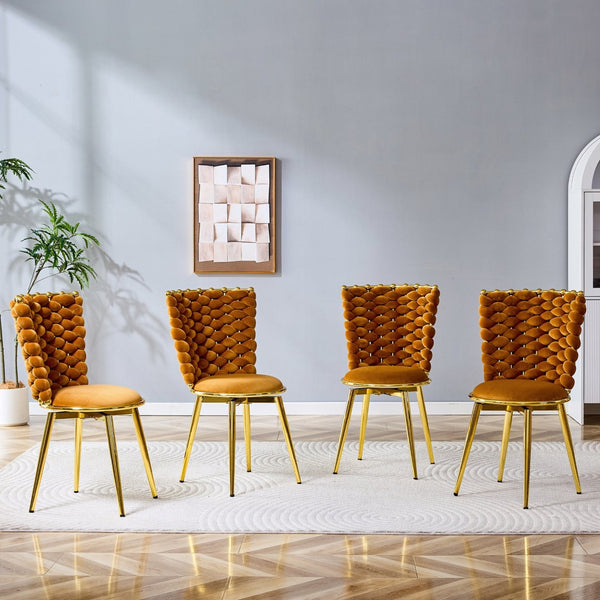 English Elm Set of 2 Velvet Dining Chairs with Braided Rope Backs and Glamorous Metal Legs Gold,Orange W3875P399194