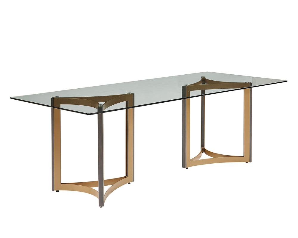 Sunpan Mendoza Modern Dining Table Base Set of 2 - Stylish Gold Steel & Oak for 96" Glass Tops