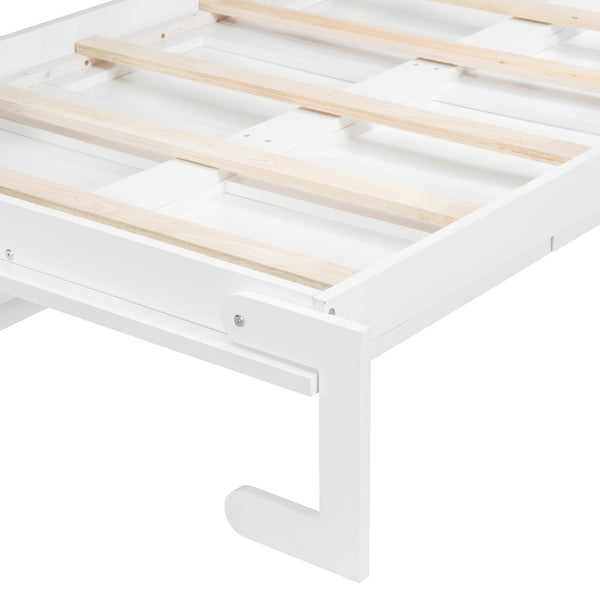 English Elm Twin-size Murphy Wall Bed with Led Lighting Usb Outlet and Decorative Printed Panel White LP000355AAK