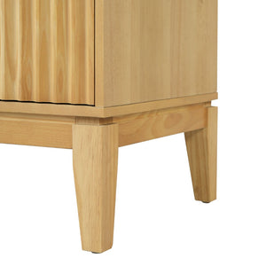 English Elm Natural Rubber Wood Fluted 2 Drawer Nightstand with Gold Pulls for Modern Bedrooms N758P386962N