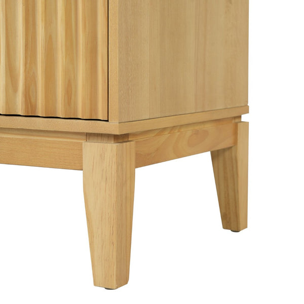 English Elm Natural Rubber Wood Fluted 2 Drawer Nightstand with Gold Pulls for Modern Bedrooms N758P386962N