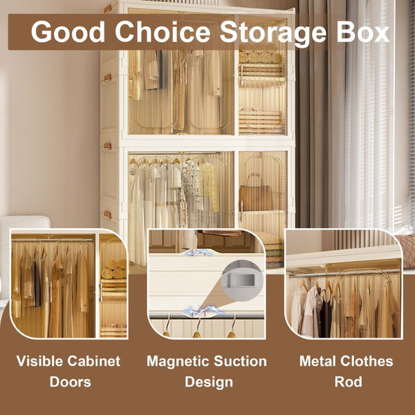 English Elm Portable Wardrobe Closet Organizer - Modular Storage With 9 Cubes, 2 Hanging Rods & Lockable Casters W2699P327124-GIGA