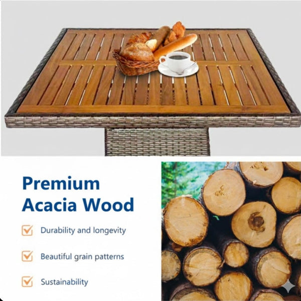 English Elm 1-piece Square Acacia Wood Top Hand-woven Pe Rattan Outdoor Patio Dining Table Brown B082P455162
