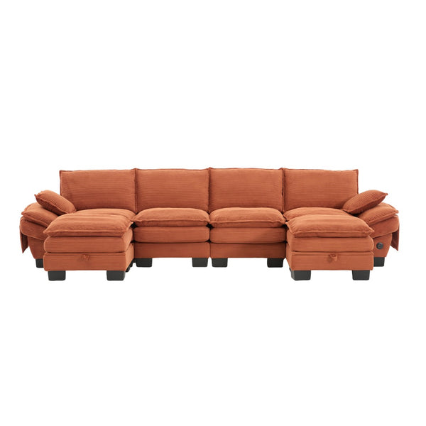 English Elm Sectional Modular Cloud Sofa Deep Corduroy Upholstered Comfort for Living Room Studio Orange W395S00135