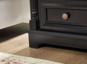 English Elm Farmhouse Rustic Nightstand with Built-in Charging Station Barn Wood Grain Storage Black W2393P324431