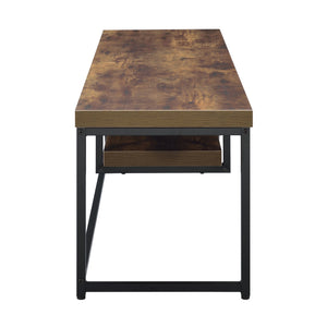 English Elm Weathered Oak 60" TV Stand with Open Shelf, Industrial Rustic Distressed Design in Black Oak Finish B062P182851