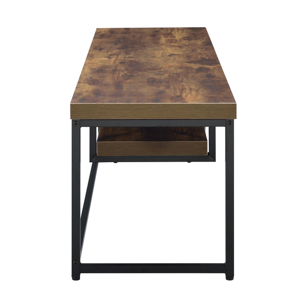 English Elm Weathered Oak 60" TV Stand with Open Shelf, Industrial Rustic Distressed Design in Black Oak Finish B062P182851