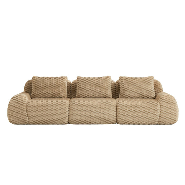 English Elm 114" Modular Cloud Sectional Sofa Flannelette Upholstery Deep Seat Living Room Couch Light Camel W714S01511