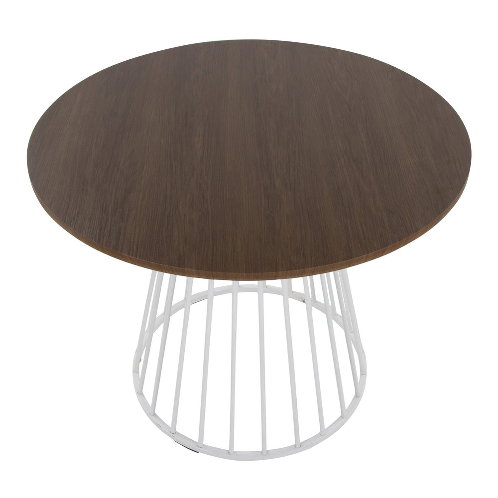 English Elm Canary Cosmo Round Dining Table In Stylish White Metal & Walnut Wood - Seats 4, Modern Glam Design B202S01107