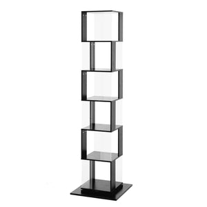 English Elm 6 tier Rotating Bookshelf with 360° Spin, Large Capacity Wood Veneer & Acrylic Shelves for Compact Spaces Black W409P167479