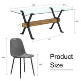 English Elm Dining Table. Modern Tempered Glass Dining Table. Large Modern Office Desk With Black Metal Legs and Mdf Crossbars, Suitable For Home and Office Use. 4 High-End Cushioned Seats.F1105 B0501A