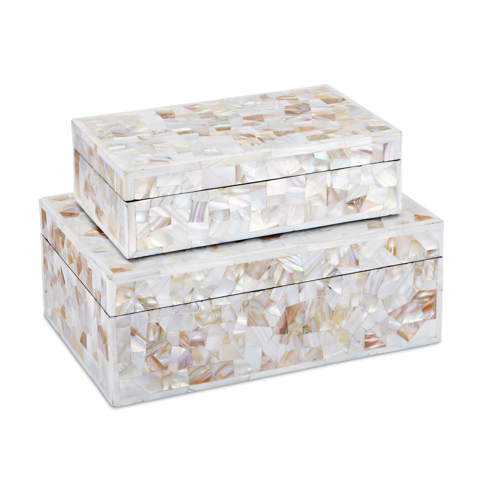 Uma Exquisite Mother of Pearl Decorative Box Set of 2 - Artisan Crafted, Unique Home Accent