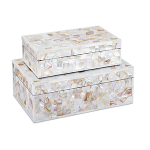 Uma Exquisite Mother of Pearl Decorative Box Set of 2 - Artisan Crafted, Unique Home Accent