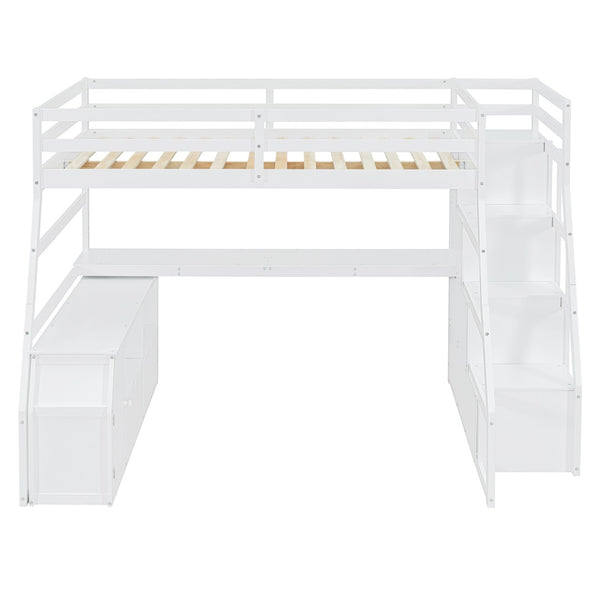 English Elm Full Size Kids Loft Bed with Integrated Desk Seven Drawers and Open Shelving White LT000649AAK-1