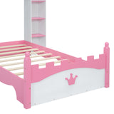 English Elm Castle-Shaped Wooden Bed With Storage Shelf, Dreamy Twin Size Platform Bed For Kids Bedroom, White + Pink(Expected Arrival Time:8.14)