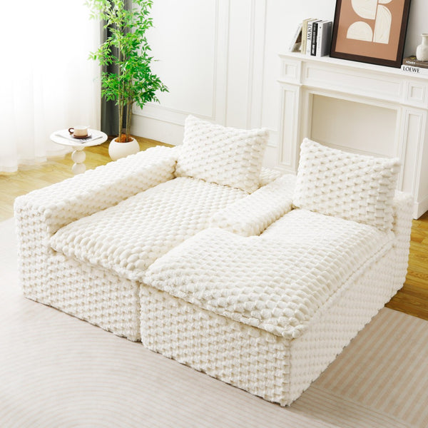 English Elm White Turtle Velvet Convertible Sofa: Stylish L-Shape Twin-Seat With Left Chaise For Cozy Lounging W3371S00037-GIGA