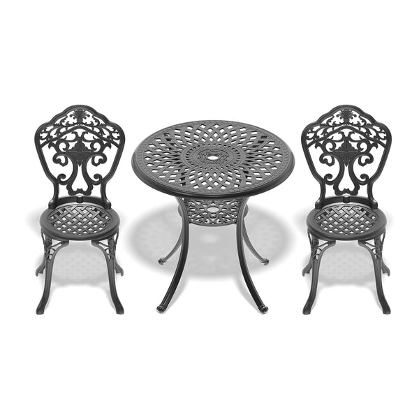 English Elm 3-Piece All-Weather Cast Aluminum Dining Set With Stylish Black Frame For Cozy Outdoor Spaces W1710S00209