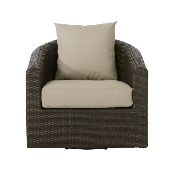 English Elm Outdoor Wicker Swivel Accent Chair with Aluminum Frame for Patio Resort Lounging N757P410822B
