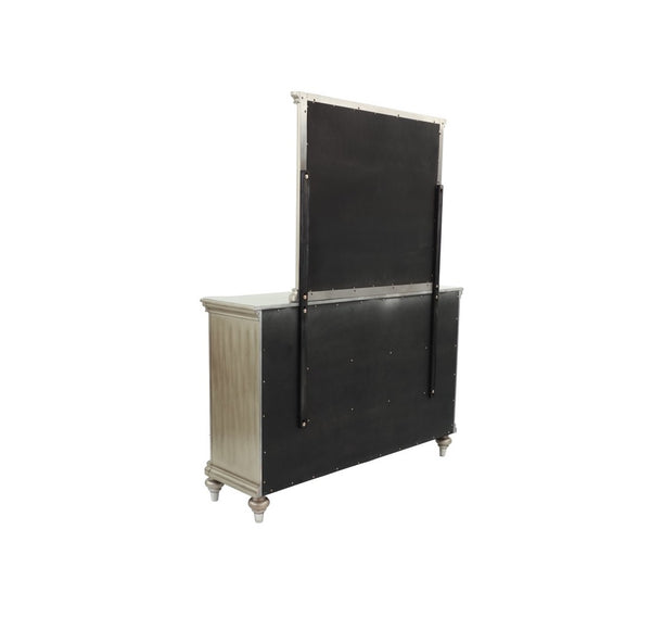 English Elm Luxury Modern Antique Silver Champagne Dresser with Mirror — 64" 6-Drawer Glam Storage for Bedroom Decor B011S01153